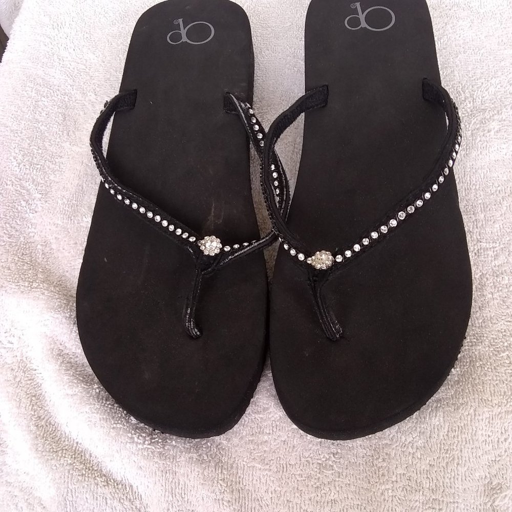 OP Oceans Pacific Rhinestone Studd Blck Flip Flops Sandals SZ9 For Seasonal Gift